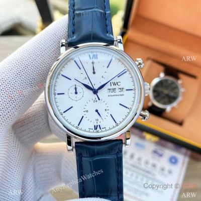 Copy IWC Portofino Complications Auto Watches Blue Leather Strap 42mm